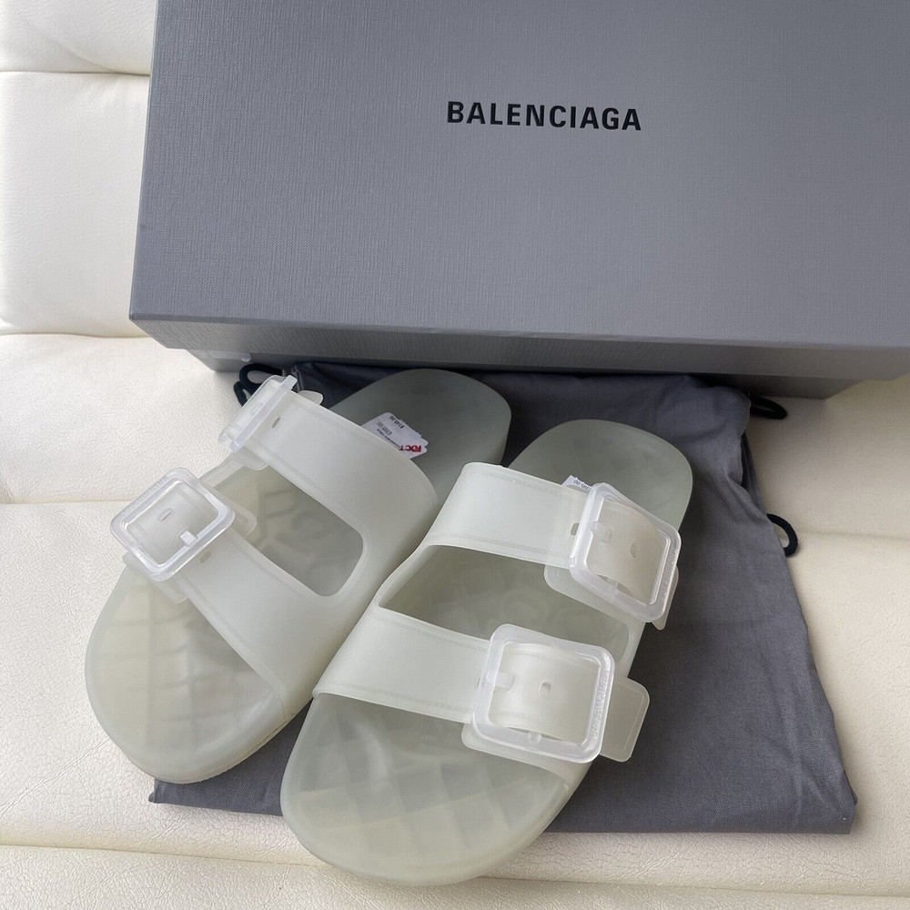 NEW Balenciaga  Mallorca Rubber Transparent Dual-Buckle Slide Sandal US 7/EU 37